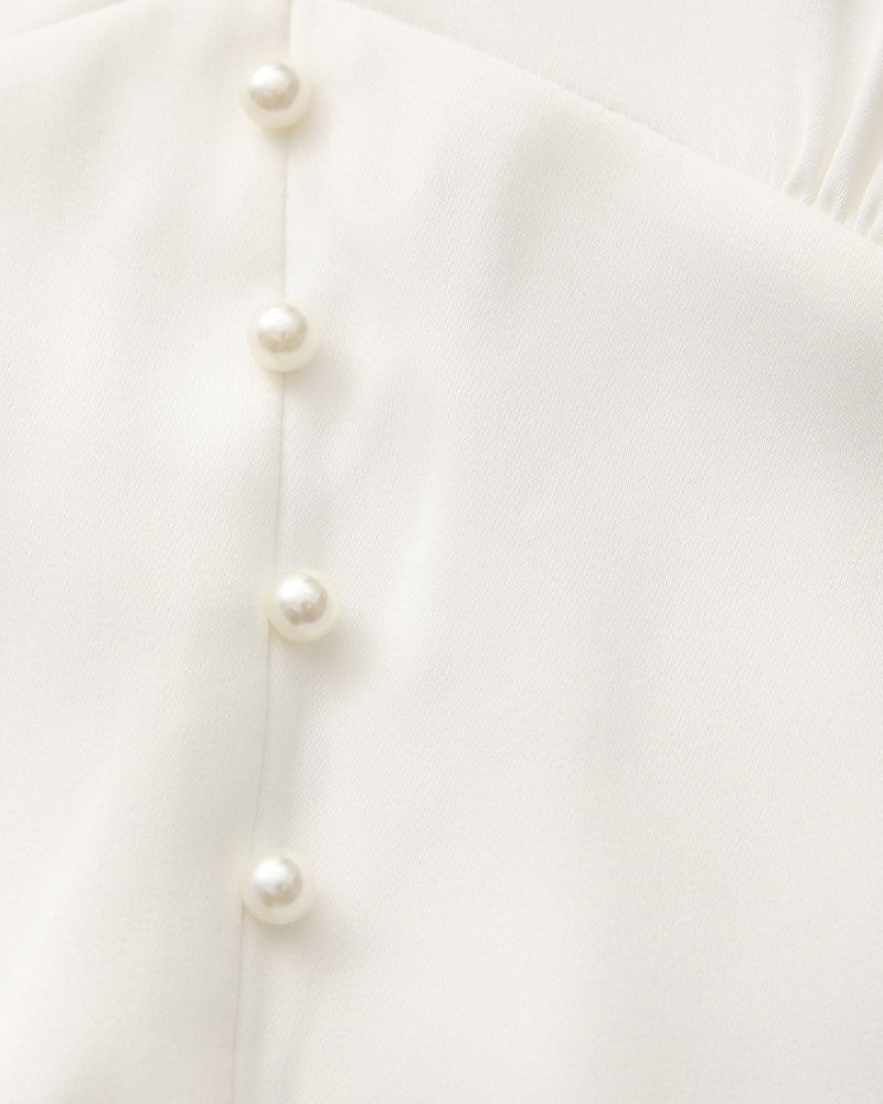 Pearl Button Ruffle Midi Dress - Belfaire & Co.