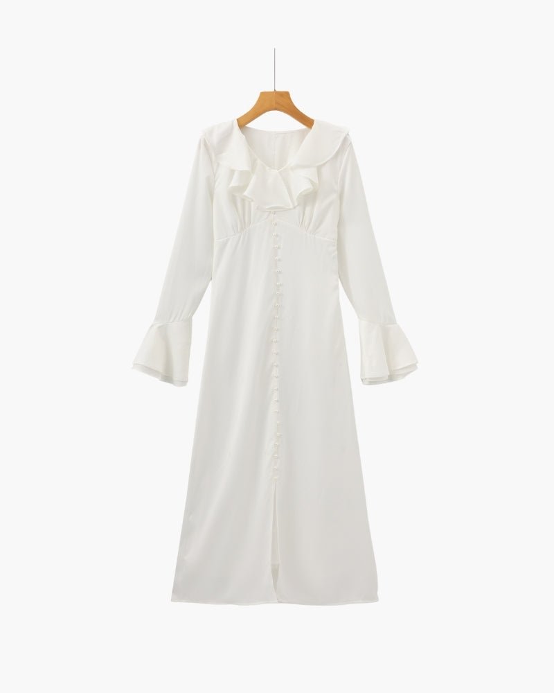 Pearl Button Ruffle Midi Dress - Belfaire & Co.