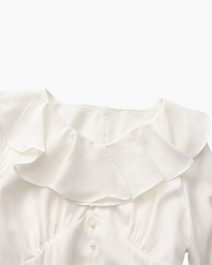 Pearl Button Ruffle Midi Dress - Belfaire & Co.