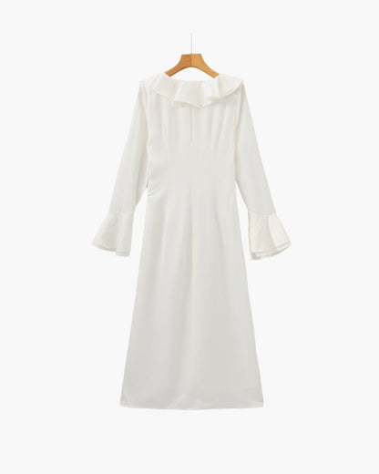 Pearl Button Ruffle Midi Dress - Belfaire & Co.