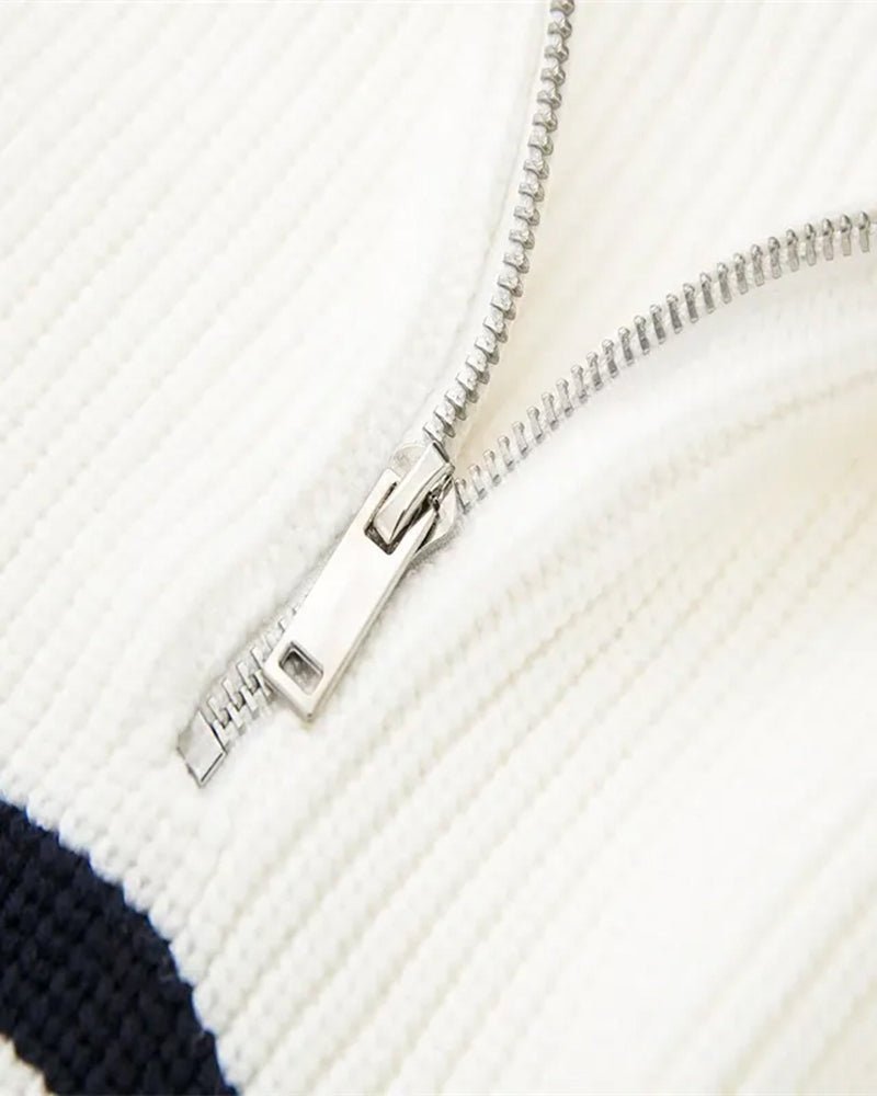 Striped Zip Up Sweater - Belfaire & Co.