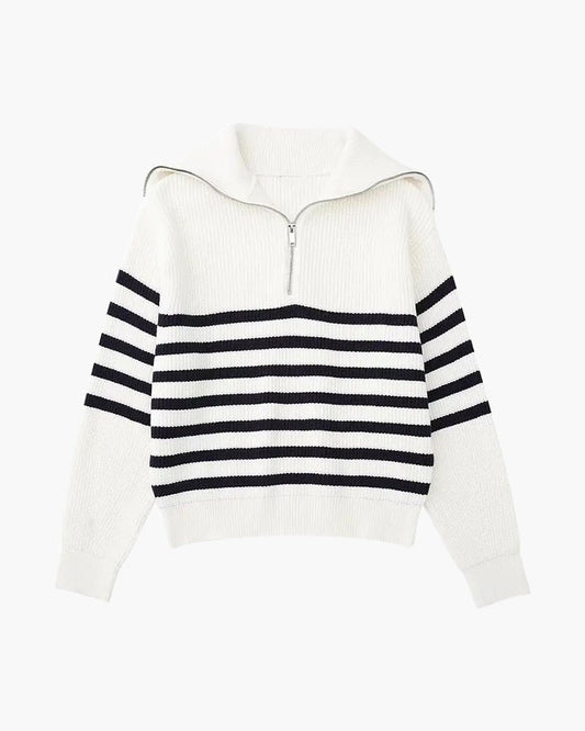 Striped Zip Up Sweater - Belfaire & Co.