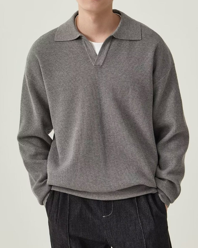 Textured Knit Polo Sweater - Belfaire & Co.