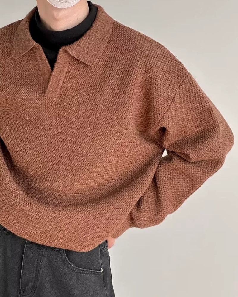 Textured Knit Polo Sweater - Belfaire & Co.